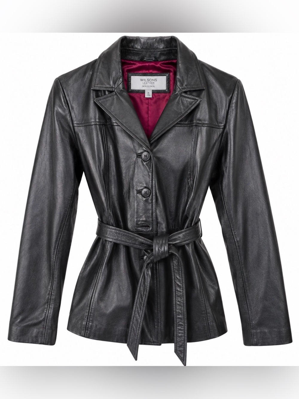 Wilsons Leather Maxima Black Genuine Leather Belted Jacket M